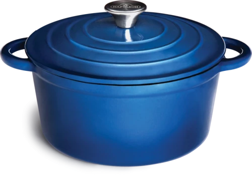 ŻELIWNY GARNEK Z PRZYKRYWKĄ POKRYTY PORCELANĄ