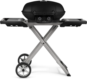GRILL GAZOWY PRZENOŚNY TRAVELQ 285X NA KARTUSZE Z WÓZKIEM NOŻYCOWYM, CZARNY