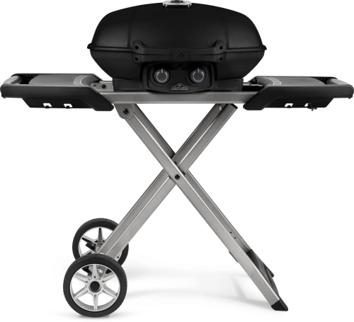 GRILL GAZOWY PRZENOŚNY TRAVELQ 285X NA KARTUSZE Z WÓZKIEM NOŻYCOWYM, CZARNY