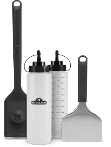 Zestaw akcesoriów do grillowania na planchy (szczotka, szpatuła, dozowniki)